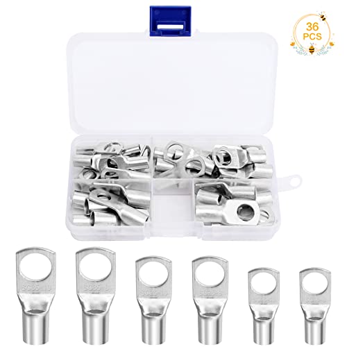 36 PCS Wire Lugs Battery Cable Ends, Tinned Copper Wire Lugs M8 M10 Assorted SC Ring Terminals Eyelets Tubular Cable Lugs for Electrical Cable (16mm² 25mm² 35mm²)