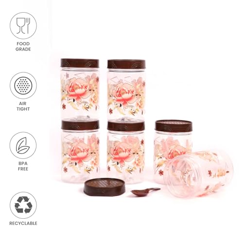 Image of 500 ml Set of 6 -Plastic Airtight Small Storage Container Boxes and Jar Kitchen Set - BPA-Free, Stackable Pantry Organizers for Kitchen Storage, Spices, Dry Fruits, Pulses (Brown)