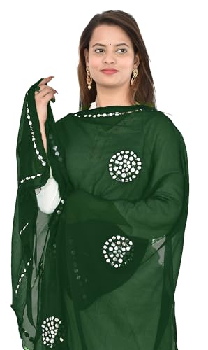 Image of YOUTHQUAKE Plastic Mirror Work Embroidered Chiffon Dupatta for Women & Girls