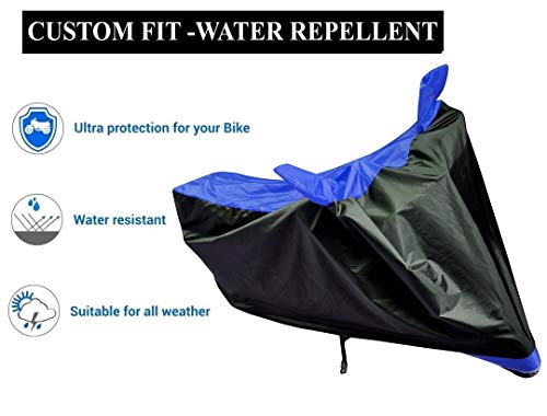 Image of Auto Hub Bike Cover Compatible with Hero Hf Deluxe with Mirror Pocket, Dustproof, Heat Resistant, Triple Stitched, Hf Deluxe Bike Cover- Black, Blue