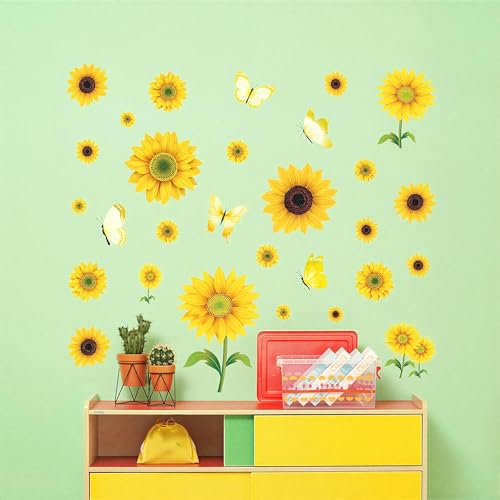 Vinilos decorativos de girasol y mariposa para pared miniatura 1