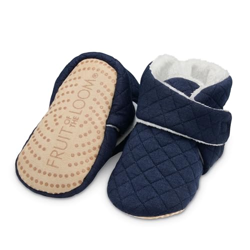 Image of Fruit of the Loom Cozy Thermal Wrap Booties with Non-Skids for Baby Girls, Boys, Unisex - Navy Jersey (6-12 Months)