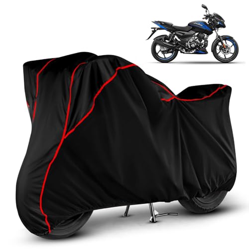 Image of Heavy Duty Waterproof Bike Cover for Bajaj Pulsar 125 | All Weather Protection from Rain, Dust, Sun & Scratches | Universal Fit for All Bike & Scooty | Black Red Piping | Pulsar 125 Bike Cover