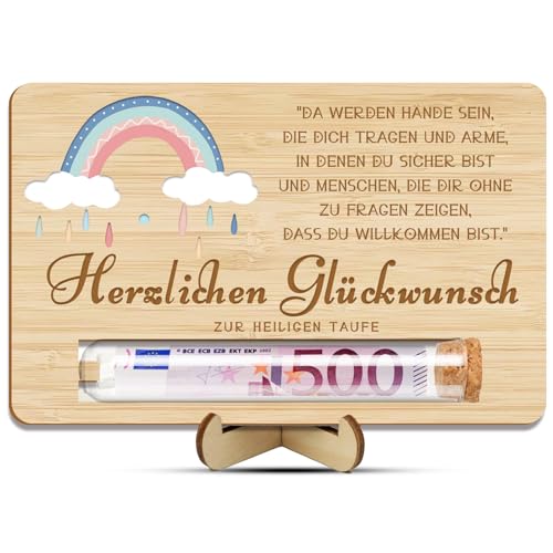 Johiux Geldgeschenk zur Taufgeschenke für Mädchen und Jungen,Geldgeschenk Taufe Mädchen,Sinnvolle Geschenke zur Taufe Hölzerne Taufkarte Mädchen mit Sockel Schönes Taufgeschenk. (B)