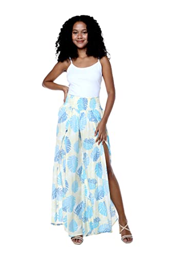 Matchable Couple Hawaiian Luau Shirt or Wide Legged Pants in Pacific Palm Cream2