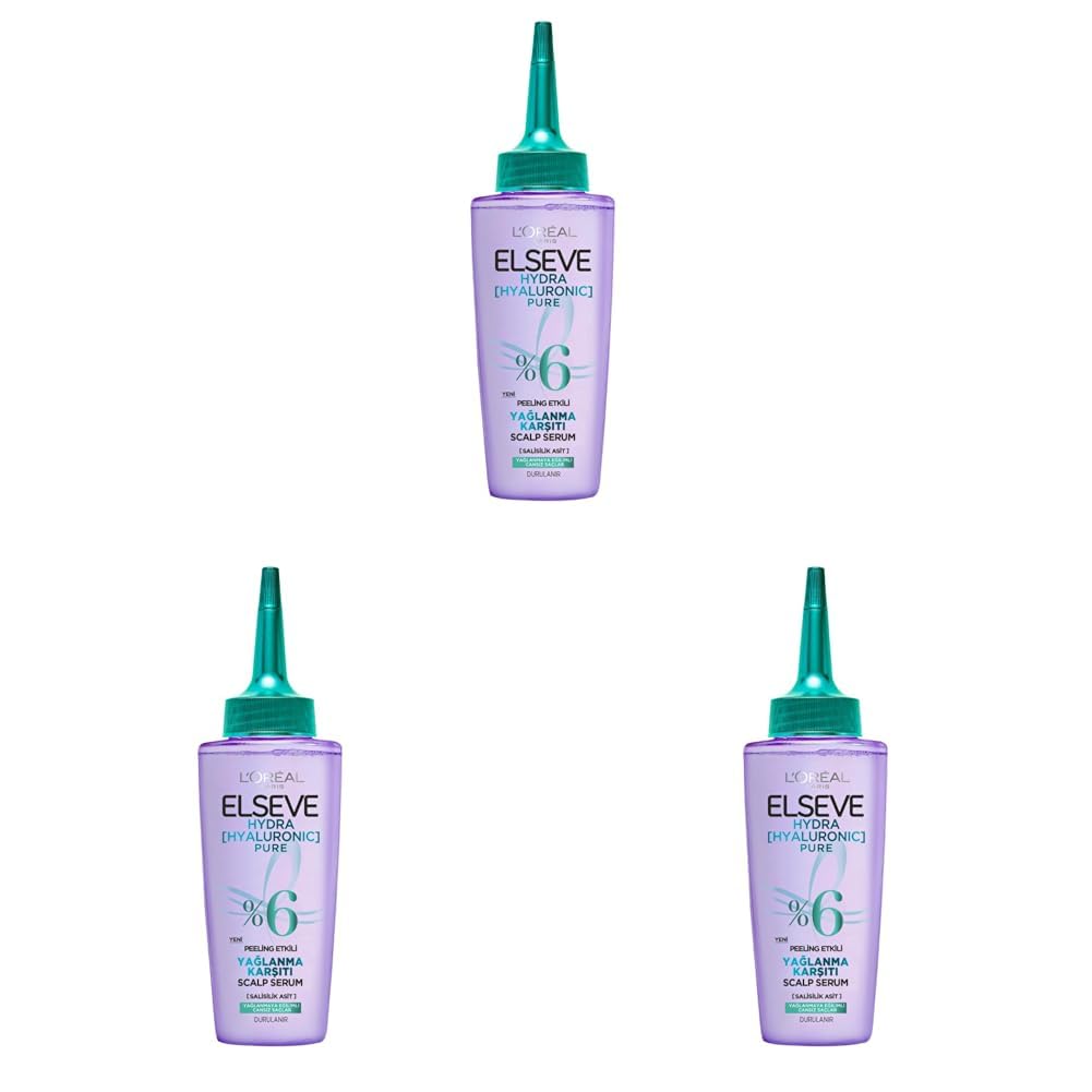 L’Oréal Paris Elseve Hydra Hyaluronic Pure Salisilik Asit İçeren Yağlanma Karşıtı Peeling Etkili Saç Derisi Serumu 102 ml 3lü paket
