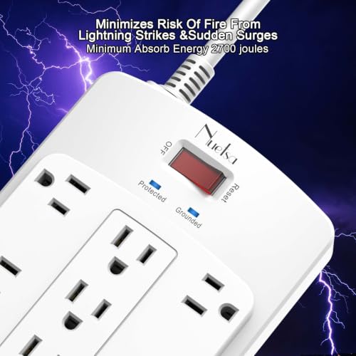 Image of 18 Outlets Surge Protector Power Strip - Nuetsa 10 Feet Flat Plug Heavy Duty Extension Cord with 18 Widely Outlets and 4 USB Ports, 2100 Joules, White, ETL Listed