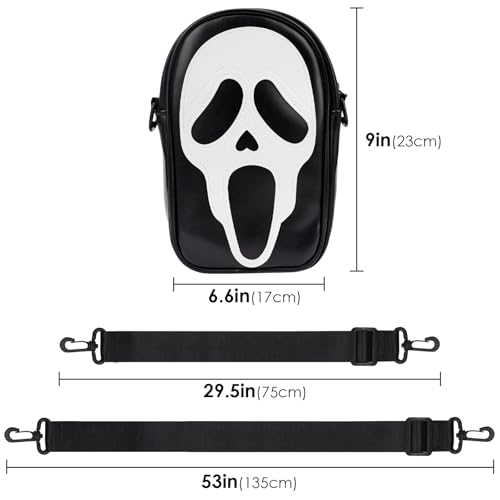 Halloween Skull Face Messenger Bag, Vegan Leather Crossbody Bag, Novelty Ghost Purse Shoulder Bag2