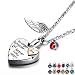 PREKIAR Heart Cremation Urn Necklace for Ashes Angel Wing Jewelry Memorial Pendant and 12 PCS Birthstones No Longer by My Side But Forever in My Heart (Son)