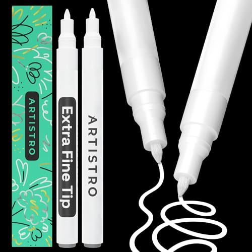 ARTISTRO 2 White Acrylic Paint Pens for Rock Painting, Ceramic, Wood, Glass, Tire, Plastic - 0.7mm Extra-Fine Tip Paint Markers - Ideal for Labeling, DIY Crafts & Art Projects