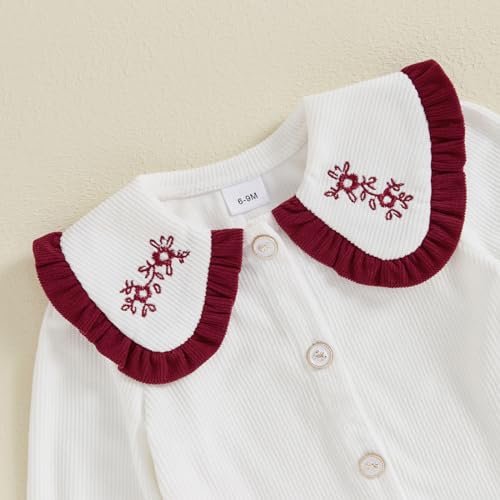 Emmababy Baby Girl Corduroy Suspender Dress Toddler Ruffle Shirt Long Sleeve Button Down Tops Straps Short Overall Dress Set4