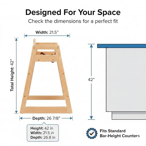 Image of Natural Wooden Bar Height Restaurant High Chair - Stackable Rubberwood Dining Chair for Bar Height Tables, Easy-Clean Finish, Commercial Restaurant Seating