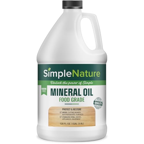 SimpleNature Food Grade Mineral Oil - for Moisturizing Lubricating Restoring & Protecting Wood Cutting Boards Butcher Block Countertops and Stainless Steel (1 Gallon)