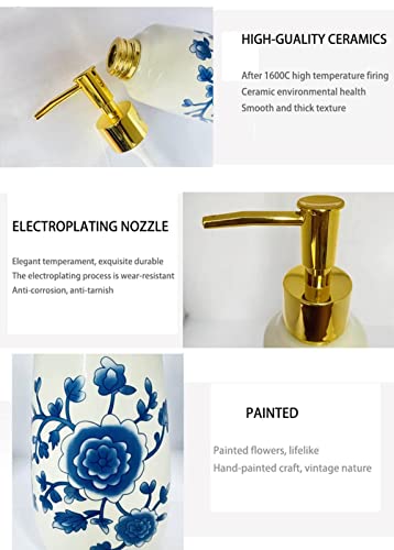 Vintage Ceramic Soap Dispenser For Bathroom Kitchen,Simple Painted Blue Flower Plant White Porcelain Hotel Home Decor,Empty Bottle Liquid Soap Dish Hand With Quick Press Pump #TOP3