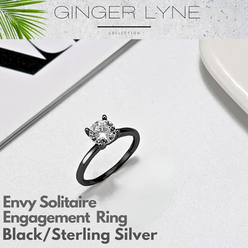 Solitaire Engagement Ring for Women by Ginger Lyne |CZ 1.5 Ct Faux Simulated Diamond Ring |925 Sterling Silver White Gold Wedding Bridal| Fake Travel or Promise for Her - Size 92