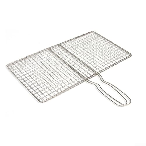 ZWEquipint Griglia per pesce in acciaio inox con manico per barbecue, carne e verdure, 24 x 35 cm, griglia argentata per cucinare all'aperto (griglia 24 x 35 cm)