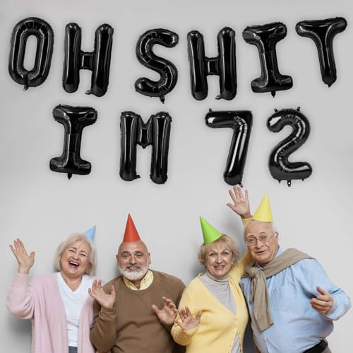 Image of Oh I'm 72! Latex Balloons 16 Inch Black Hallo Seventy Two Cheers to 72 Years Old Theme Decor for Man Woman Happy 72nd Birthday Party Photo Studio Prop Flag Decorations Favors Supplies