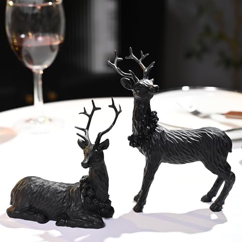 Amazon.com: AOMOONOA Black Christmas Reindeer Figurines, 2Pcs Small ...