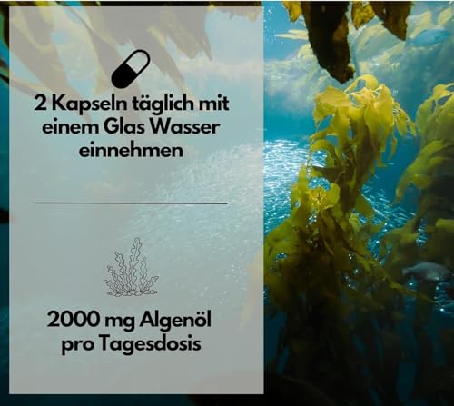 EXVital® Omega 3 aus Algenöl, vegan, 120 Softgel Kapseln, 2000mg Algenöl mit 600 DHA & 300mg EPA pro Tag, aus nachhaltigen Algen gewonnen, hochdosiert & laborgeprüft