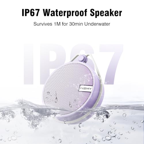 Image of INSMY Portable IPX7 Waterproof Bluetooth Speaker, Wireless Outdoor Speaker Shower Speaker, with HD Sound, Support TF Card, Suction Cup, 12H Playtime, for Kayaking, Boating, Hiking (Purple)