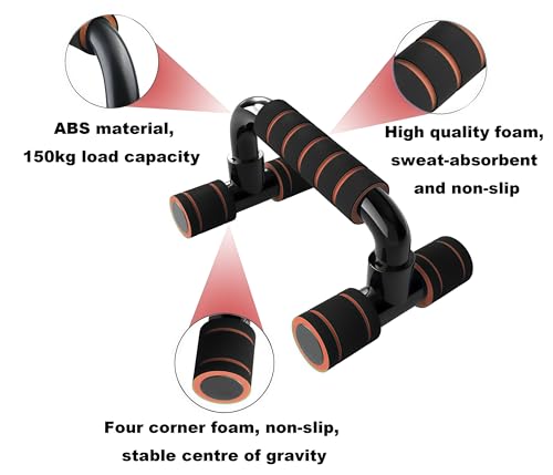 Image of Push Up Bars Gym Exercise Equipment Fitness 1 Pair Push Up Handles with Padded Foam Handle and Non-Slip Stable Structure for Men and Women (Orange)