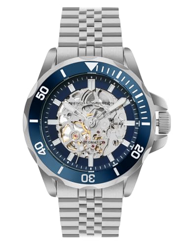 Image of French Connection See Through Dark Blue Round Dial with Stainless Steel Strap Automatic Watch for Mens - FCA22USM