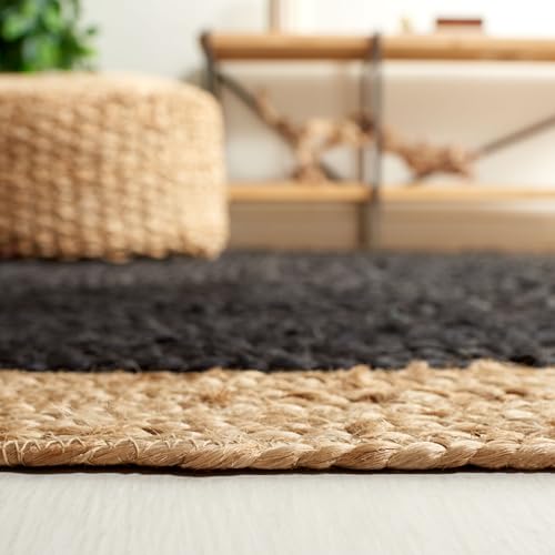 Image of Jute Round Rug Black - 150 cm Handwoven Boho Braided Carpet, Natural Fiber Area Rug for Living Room, Bedroom, Dining & Patio - Eco-Friendly Durable Floor Mat