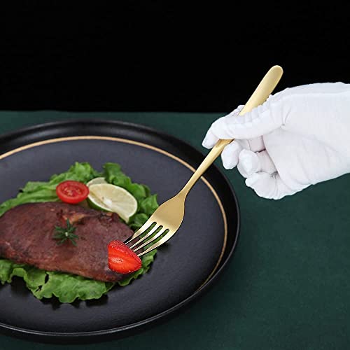 Image of aDai Set of 4 Luxury Gold Cutlery Set - Daily Use Stainless Steel Mirror Finish - 1 Dinner Spoon, 1 Fork, 1 Steak Knife & 1 Fruit Fork for Home, Restaurant & Gifting
