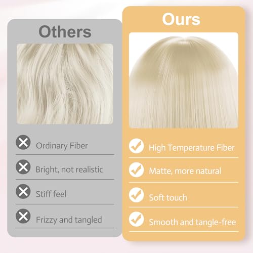 Image of MEEZY Blonde Short Bob Wigs Straight Hair with Flat Bangs Heart Sunglasses for Women, Colorful Funny Cosplay Party Neon Wig Synthetic Natural As Real Carnival Halloween Costume Party Favors