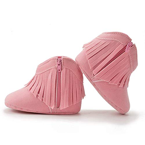 Image of Meckior Baby Girls Cowboy Tassel Boots Side Zipper Moccasins Soft Bottom Non-Slip Toddler Shoe