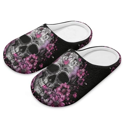 Howilath Skull Womens Slippers Soft Indoor Fuzzy Slippers Flannel Winter Closed Toe Shoes for Indoor & Outdoor