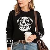 Grewear Custom Dog Knit Sweater for Women – Personalized Pet Portrait & Paw Print Pullover – Cozy Warm Dog Mom Gift for Christmas, Mother’s Day & Pet Lovers Australian Shepherd M