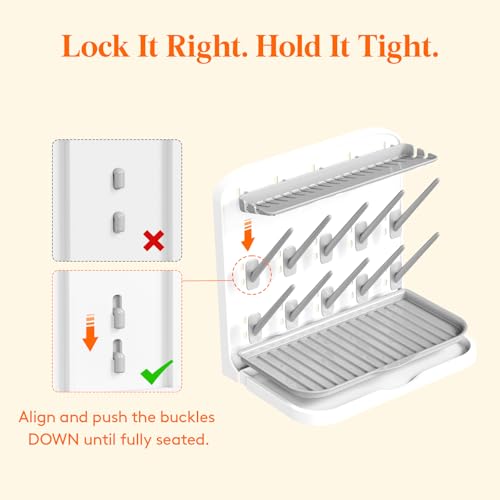 Image of Lifewit Baby Bottle Drying Rack with 10 Hooks, Newborn Essentials Must Haves, Bottle Storage Organizer for Countertop, Cabinet, Rack Dryer Holder for Pacifiers, Pump Parts, Baby Stuff