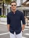 COOFANDY Mens Long Sleeve Button Up Shirts Collarless Linen Shirt Summer Summer Beach Vacation Shirt Navy Blue
