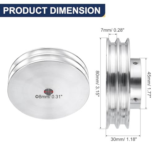 QUARKZMAN V-Typ Riemenscheibe 8mm Bohrung 80mm Außendurchmesser Doppelrillen Aluminiumlegierung Keilriemenscheibe für Motorwellen-Bohrmaschine 6mm(1/4) PU-Formgürtel