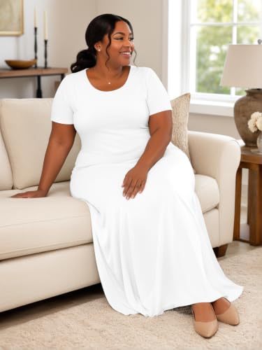 Image of PinkPatty Plus Size Dress for Women Casual Crew Neck Short Sleeve Maxi Dress Oversized Summer Beach Dresses with Pockets