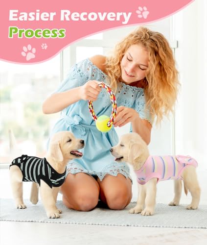 Image of VavoPaw Dog Surgery Suit, Soft Breathable Dog Onesie for Surgery, Dog Bodysuit for Female Male Puppies, Puppy Cone E-Collar Alternative for Wounds Skin Diseases After Surgery, XXL, Pink