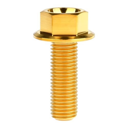 Image of Ti Screws M10 x 20 25 30 35 40 45 50 55 60 65 70 75 80 90 100mm 1.25 Pitch Titanium Flange Hex Bolt Pack of 4 (Gold, M10x35mm)