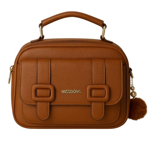 Bolsa Bag Feminina Transversal Tiracolo Baú Média Couro Pu QUBCCUM (Marrom Escuro)