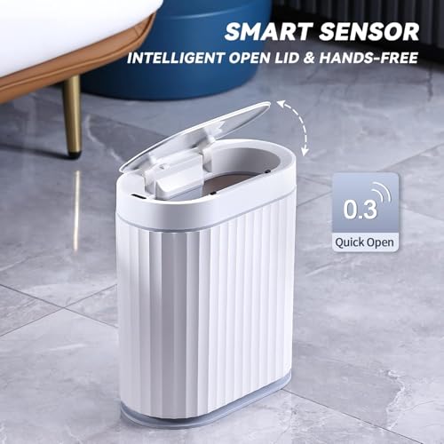Image of jinligogo ELPHECO Touchless Trash Can with Lid, 2 Gallon / 7.5 Liter Small Automatic Motion Sensor Garbage Bin, Slim Rectangular Plastic Wastebasket for Bathroom, Bedroom, Kitchen, Office (Grey)