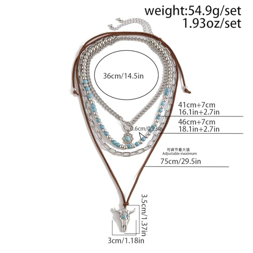 Layered Western Necklaces for Women Cactus Bull Head Cowgirl Hat Boots Beaded Turquoise Necklace Turquoise Jewelry Vintage Silver Western Jewelry for Women Cowgirl Accessories2