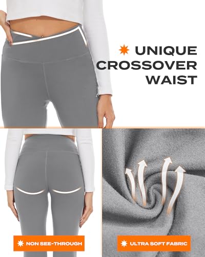 TNNZEET Black Flare Leggings for Women, Crossover Yoga Pants with Pockets Bootcut Flared Leggings