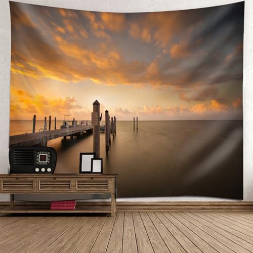 Tapisserie murale paysage grand format 200x200 tenture coucher de soleil mer pour chambre