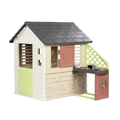 Smoby Life Casa Nature con Cocina de Juguete - Casita Infantil Interior y Exterior - Material Reciclado UV Resistente - A Partir 2 años - Cocina y Accesorios Incluidos - (7600810739)