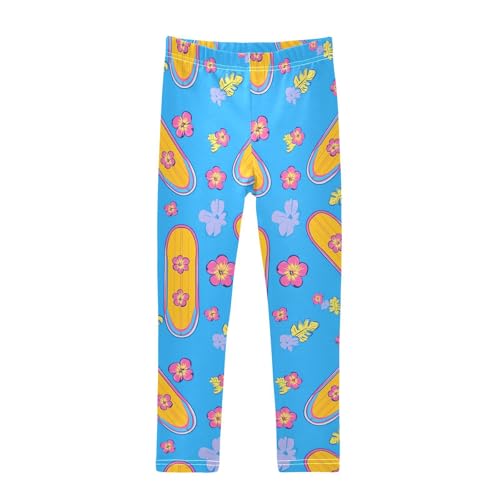 ALAZA Girls' Leggings Children's Yoga Pants Skinny Printed Dance Surfboard Hibiscus Blue Comfortable 4T
