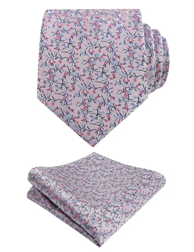 Image of Alizeal Mens 3.15'' Light Color Rustic Tie Handkerchief | with Flower Printed Handkerchief for Wedding Business Daily Wear