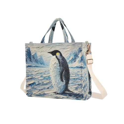 Penguin Tote Bag for Women Handbags Everyday Bag Corduroy Canvas Tote Bag for Office Travel College Pool S2