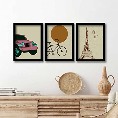 Image of kotart Vintage Travel Theme Framed Wall Posters with Frame - Home Decor Paintings for Living Room Set of 3 (Art 2, 10x13 inch)