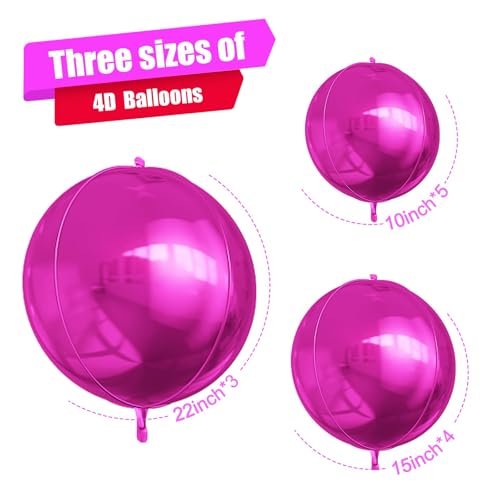 Image of 12PCS Hot Pink Round Foil Balloons 22 inch 15 inch 10 inch Large Mylar Balloons | Metallic Magenta 4D Ball Balloons for Birthday Party, Graduation, Wedding, Christmas, New Year, Disco Prom Party Decorations