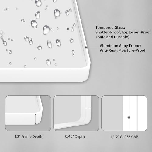 LOAAO 40x30 Inch White Metal Framed Bathroom Mirror for Wall, White Bathroom Vanity Mirror Farmhouse, Large Rounded Rectangle Mirror, Anti-Rust, Tempered Glass, Hangs Horizontally or Vertically